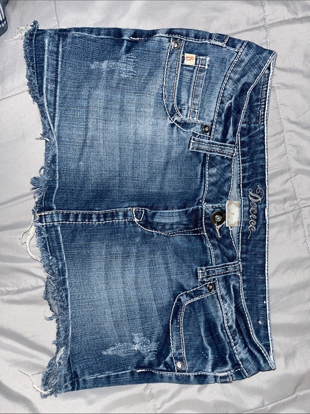 Decree Blue Distressed Denim Mini Skirt